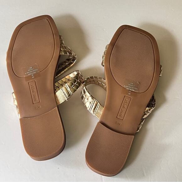 Nine West Low Heel Flat Women's Gold Metallic Strappy Sandals Sz 8.5 - Picture 9 of 11